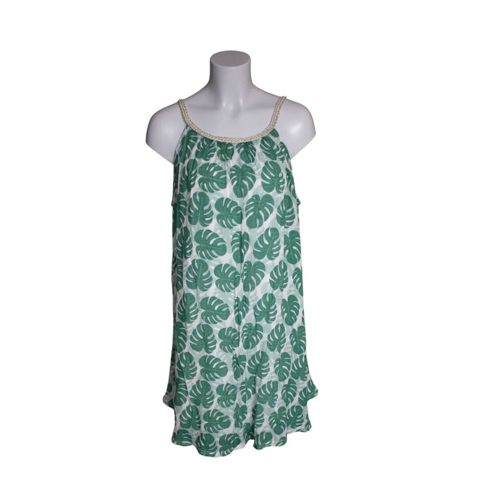 India Boutique Swim Cover Up Dress Palm Leaf Green White Beach One Size